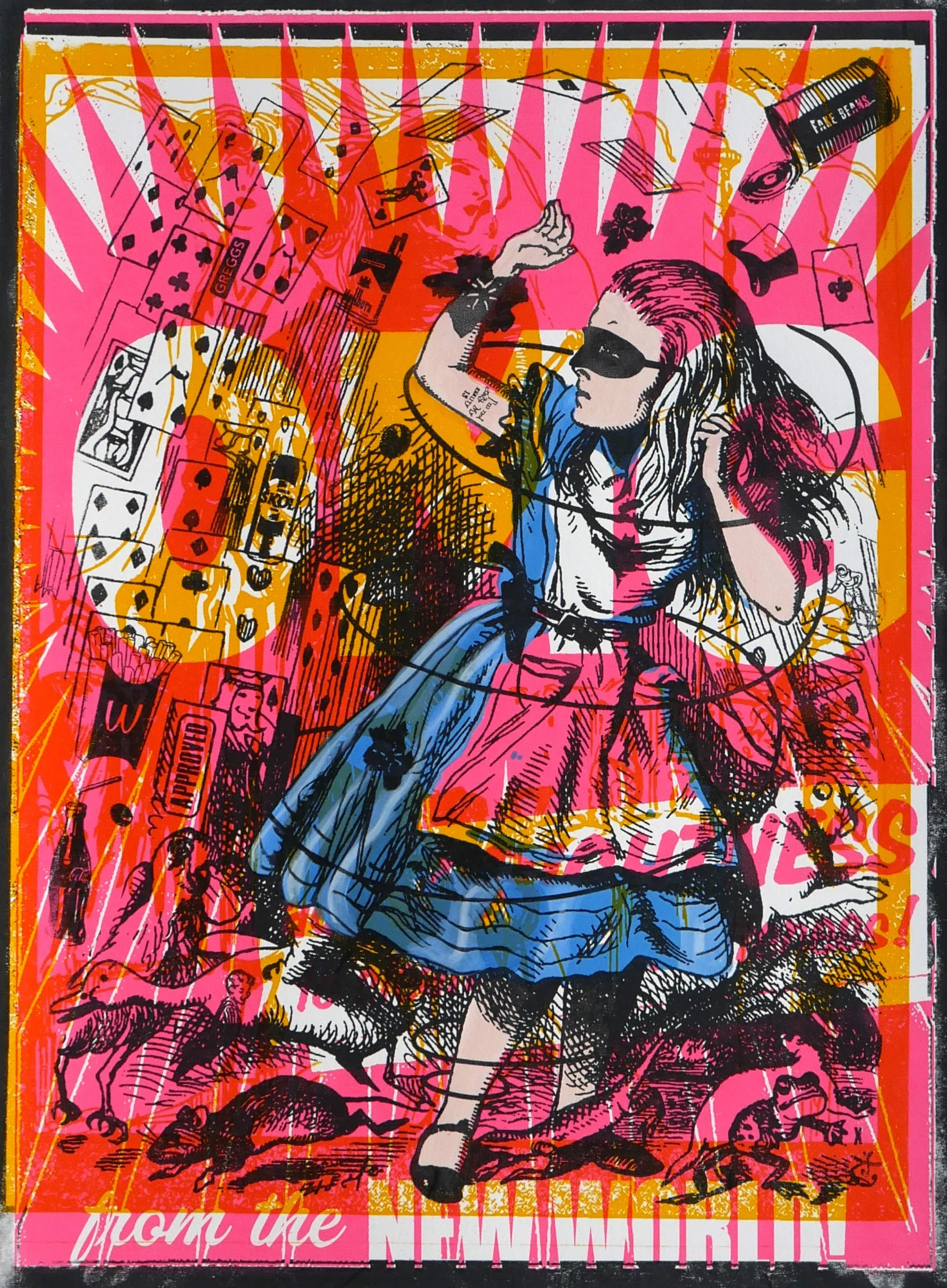 The New World, Screen print with hand painting and drawing, Johnnyx