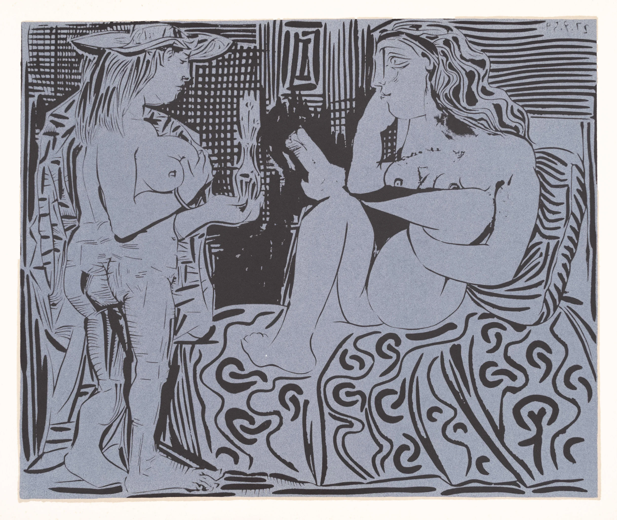 Two Women, 1962, Linocut