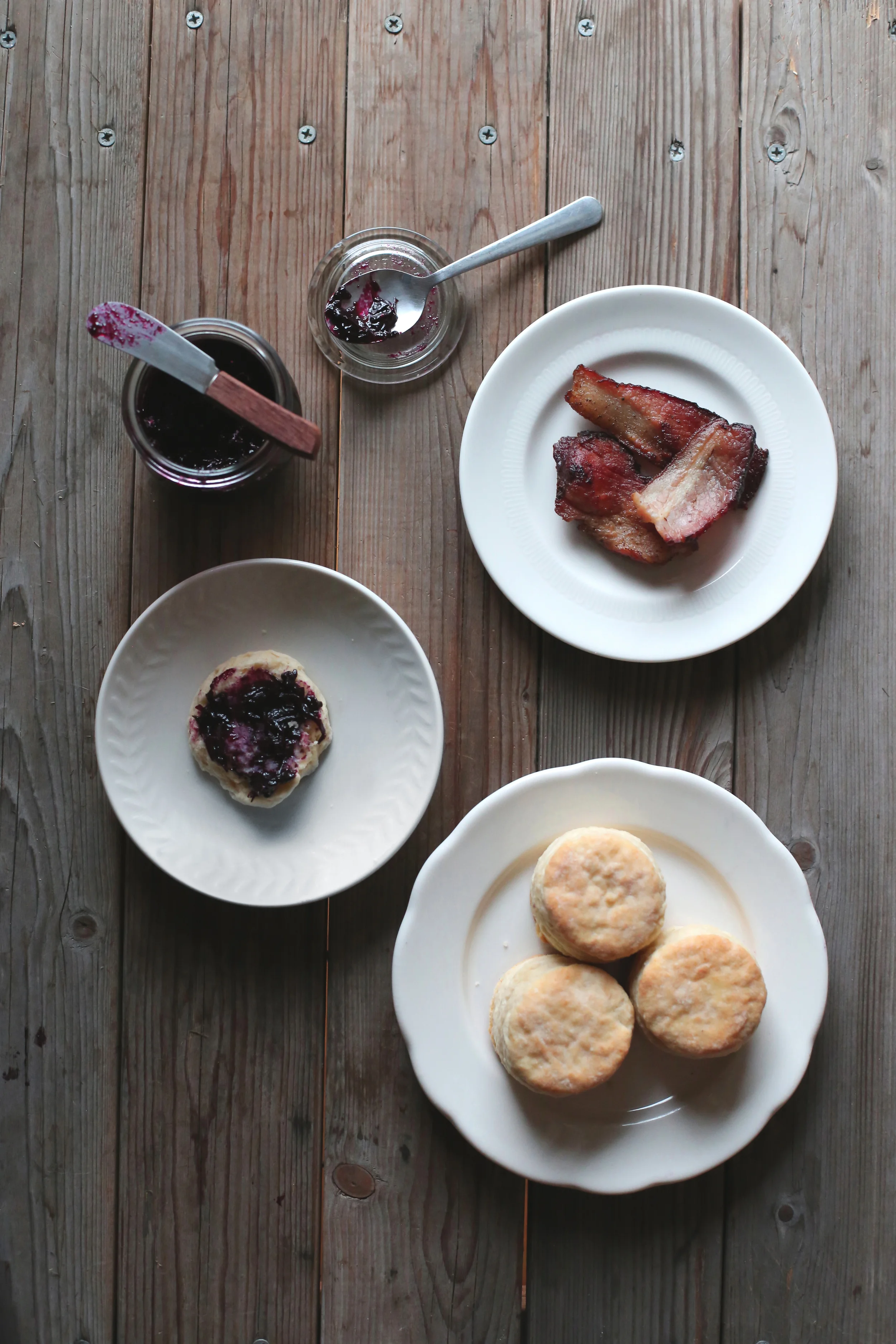 Concord Grape Jam, Biscuits, & Bacon