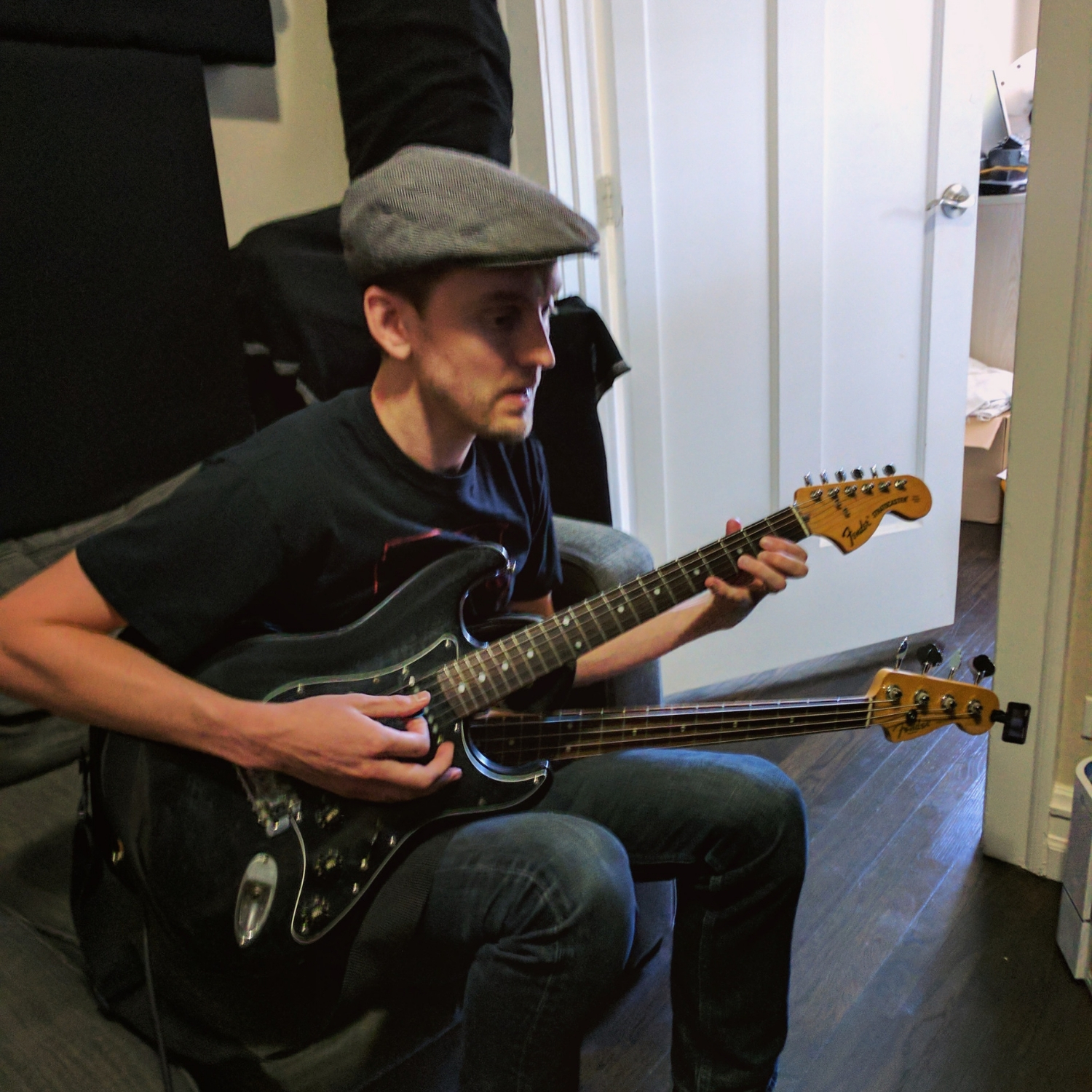 Curtis recording guitar and bass