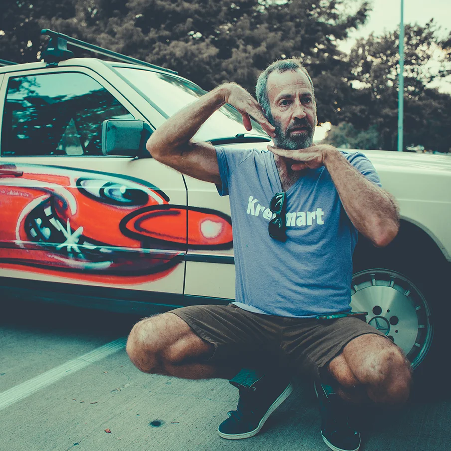  Kenny Scharf car bombing outside of the Ft. Worth Modern Museum of Art.&nbsp; 