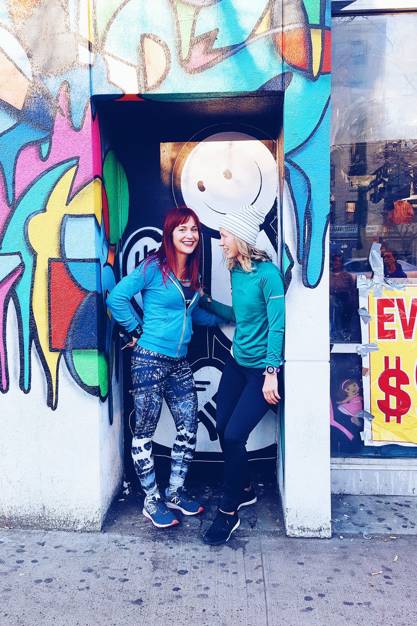 Runstreet founder Marnie Kunz and Girls Run NYC founder Jessie Zapo at the Oology Collective mural in LES.