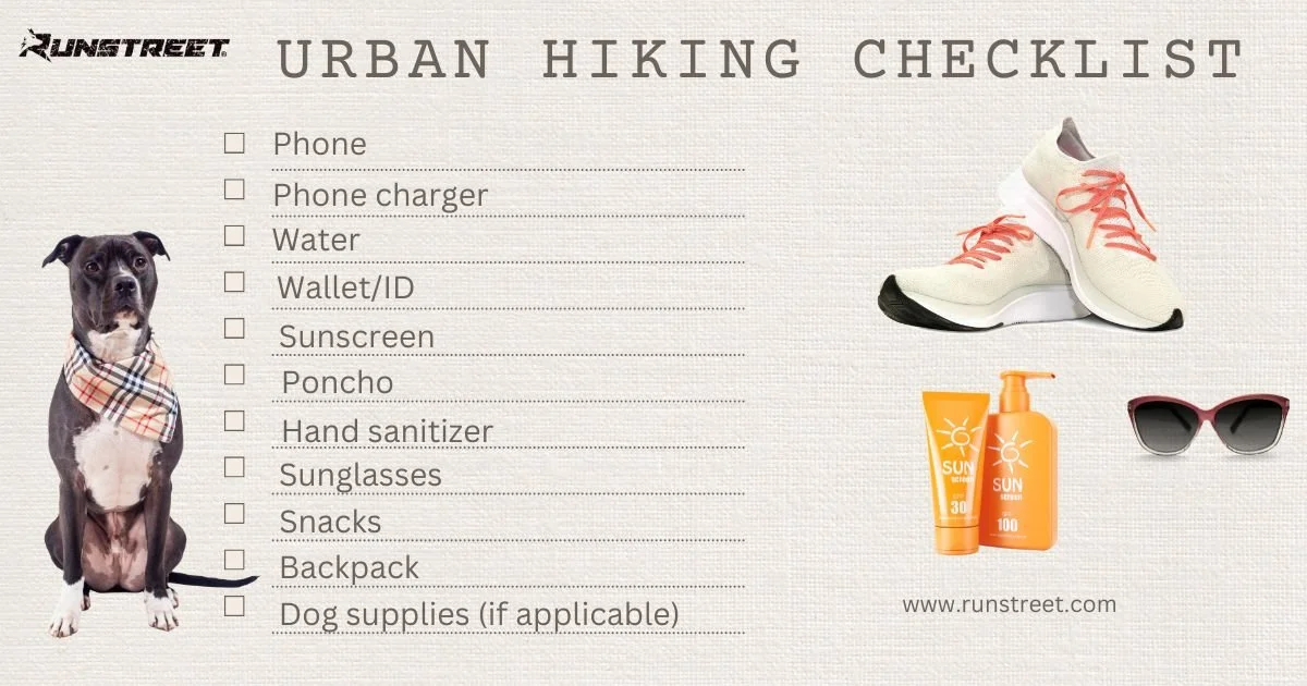 urban hiking checklist with dog