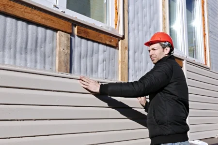 Man installing new vinyl siding replacement