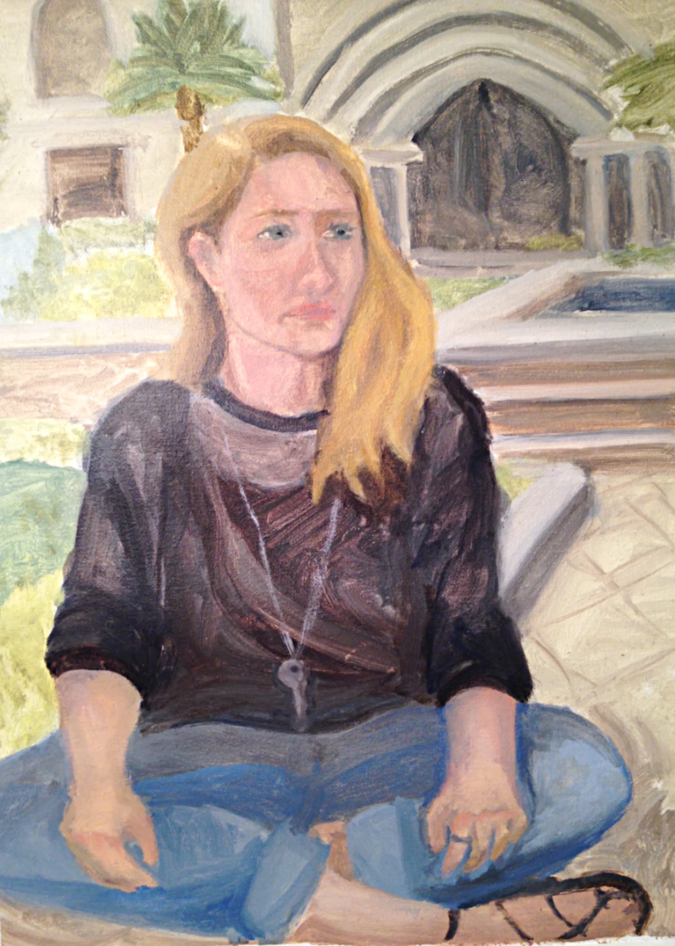 Julia Sitting in the Courtyard by Maxwell