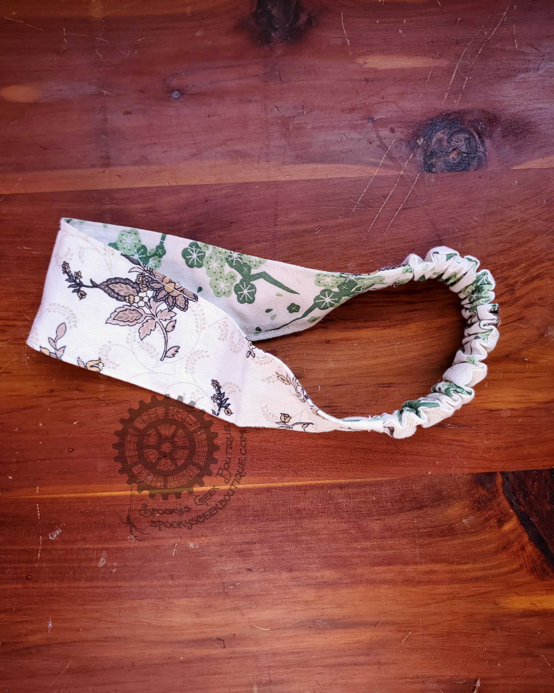 Green Flower and Leaves Reversible Headband