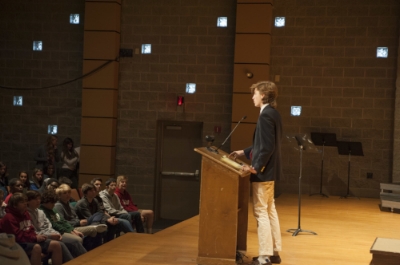 Spring 2017 Mayor Dewey Wilbanks '17 at a Town Meeting in March