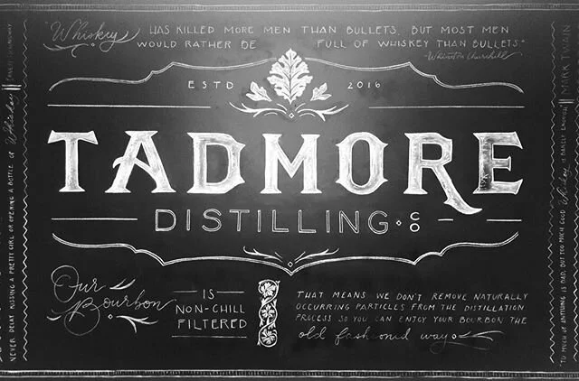 Loved working on this project! Tadmore Distilling Co is a new distillery in New Jersey, specializing in bourbon {bottles currently available for pickup}. All typography and chalk lettering was inspired by Tadmore&rsquo;s awesome branding. CHEERS! 🥃
