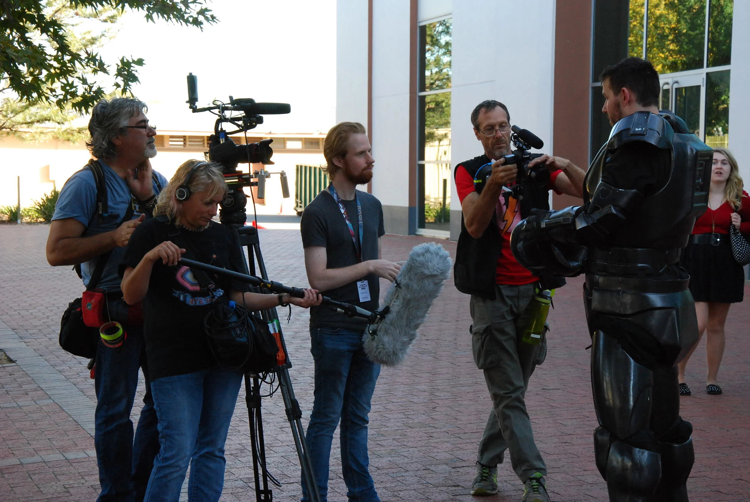 FANDOM - Armoured Cosplay crew L-R DOP Allan Collins acs Sound Kym Haman, Director Sam Hardy, 2nd Camera Frank Hruby.