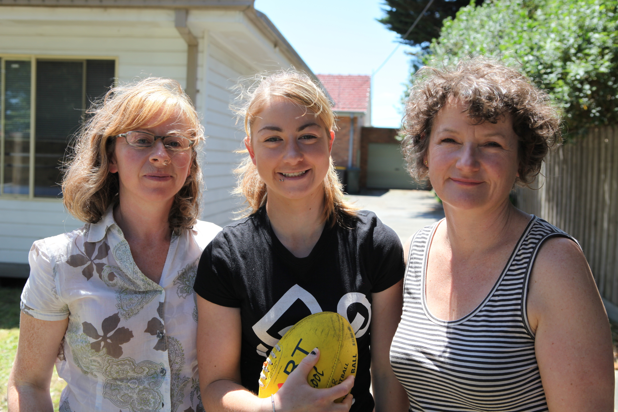 Even Girls Play Footy - Producer Carmel Mcaloon, Penny Cula-Reid and Director Kerreen Ely-Harper today.