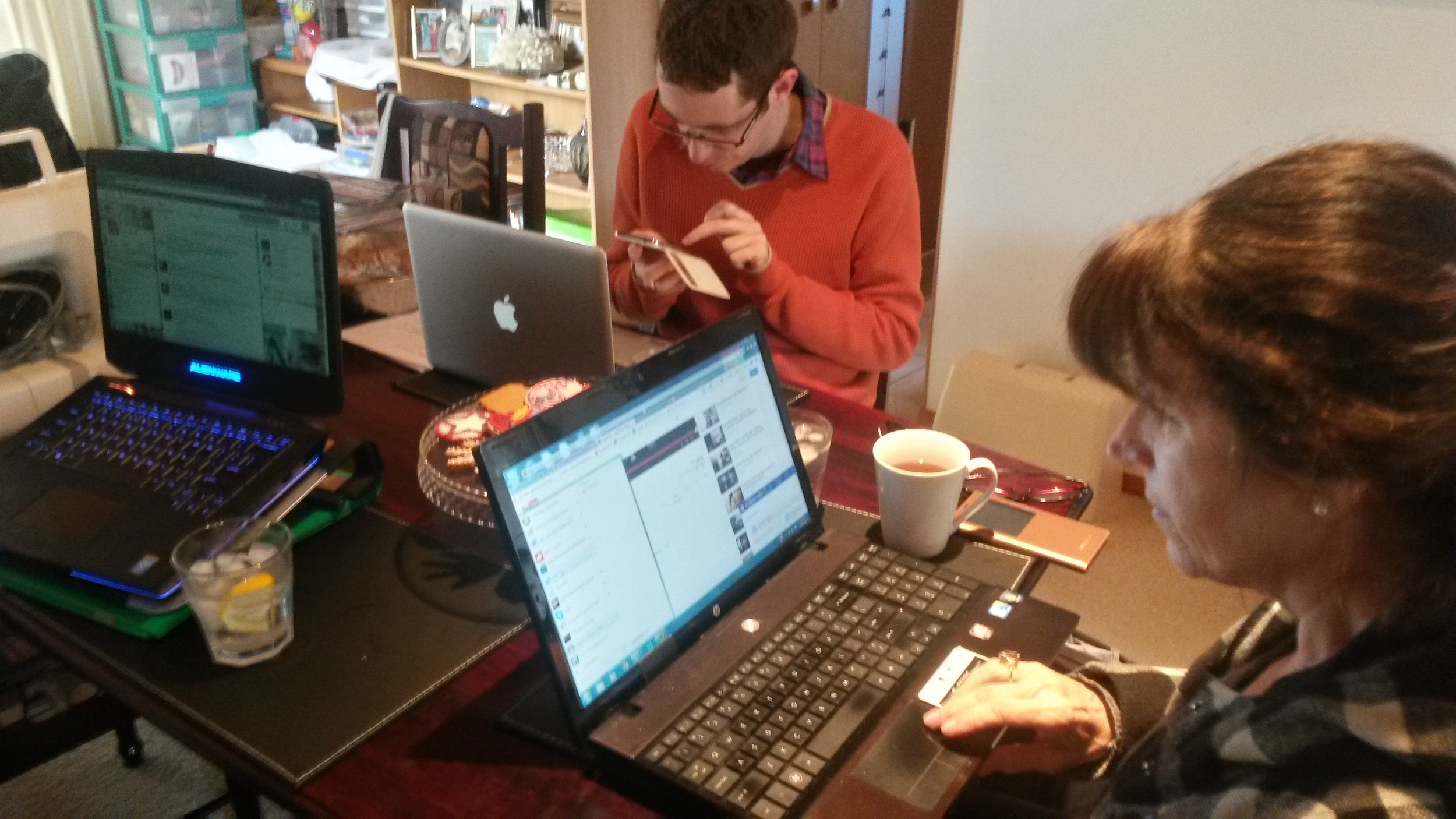 Producers at work: Graeme Cash (Further Left) and Jacqui Gilbert (right)