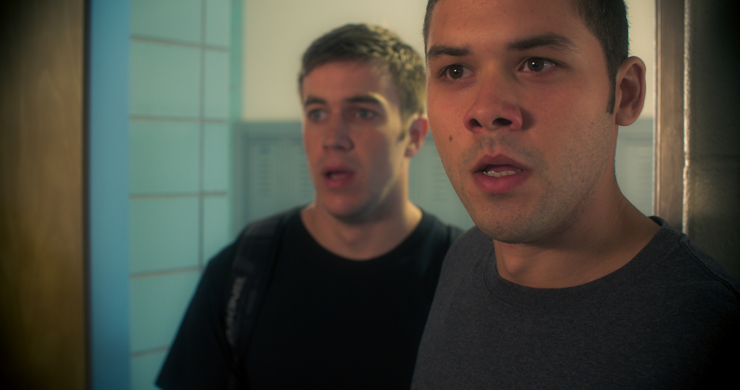 Tim (on the right played by Andrew Casanova) watches the World Trade Center collapse on 9/11. Ben (on the left played by Tyler McElroy), realizes that Tim's father was still inside. The two best friends both vow to enlist and fight in the War on Terror.