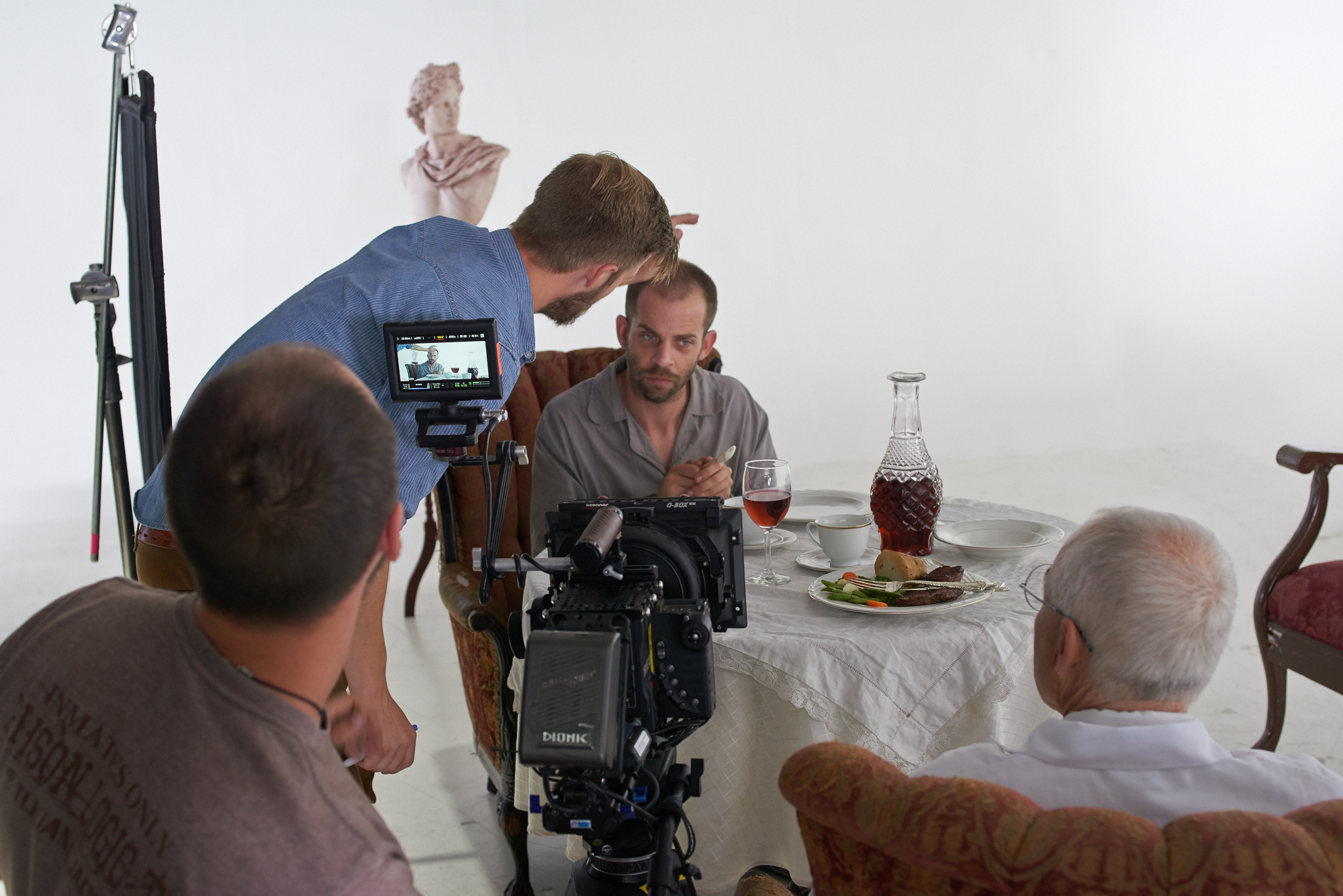 Artifice Behind The Scenes – Director Steven Doxey rehearses with Brandon Sean Pearson. Photo Credit: Andrew McAllister.