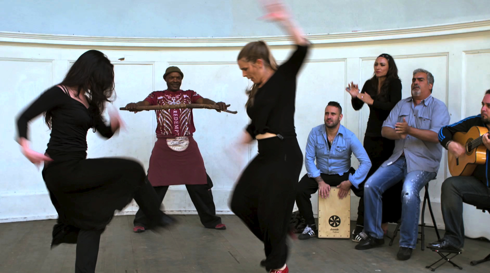 Dance off between Natalia (dancer Fanny Ara) and Camille (Kaya Lyall).