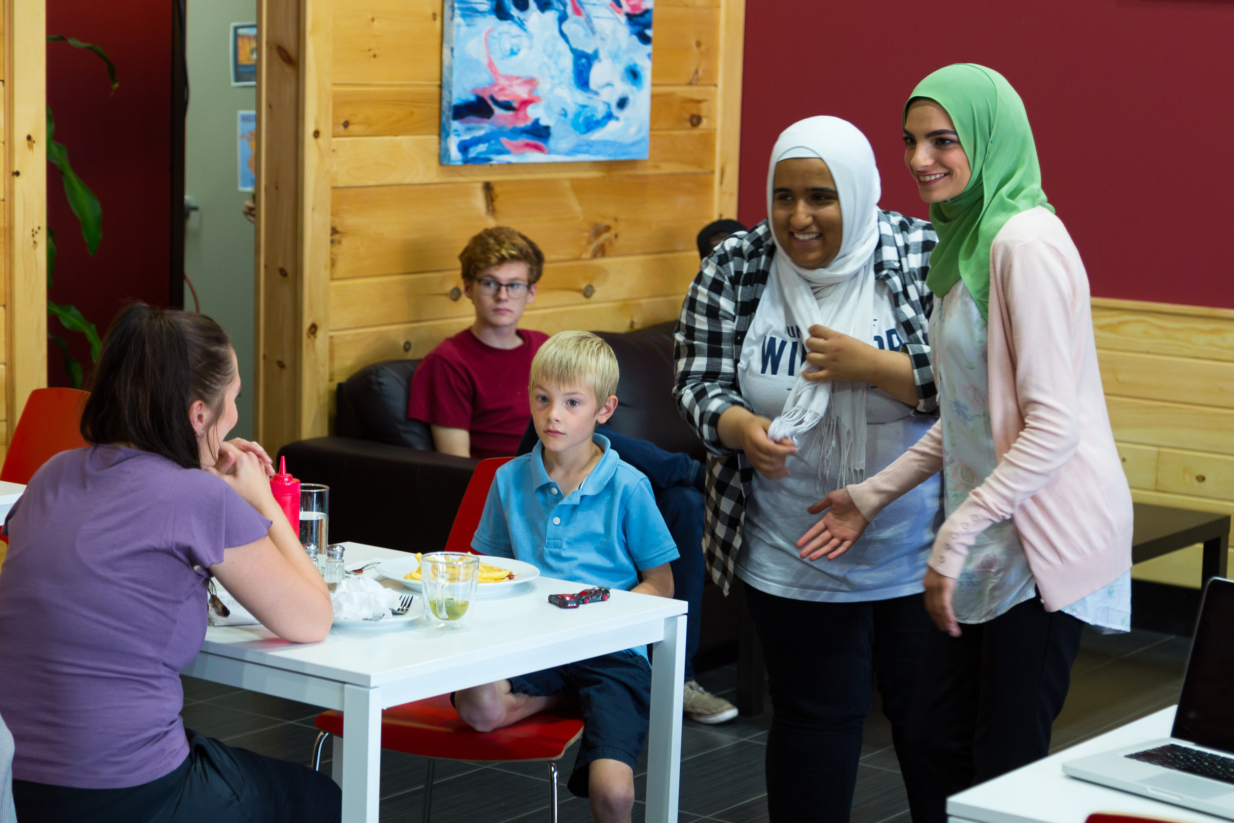 The Card - Director/ Producer Asil Moussa and Producer/ AD Nuha Elalem on set of The Card with actors Kathy Roberts, Liam Couvion (young boy), Tim Maitland (young man).