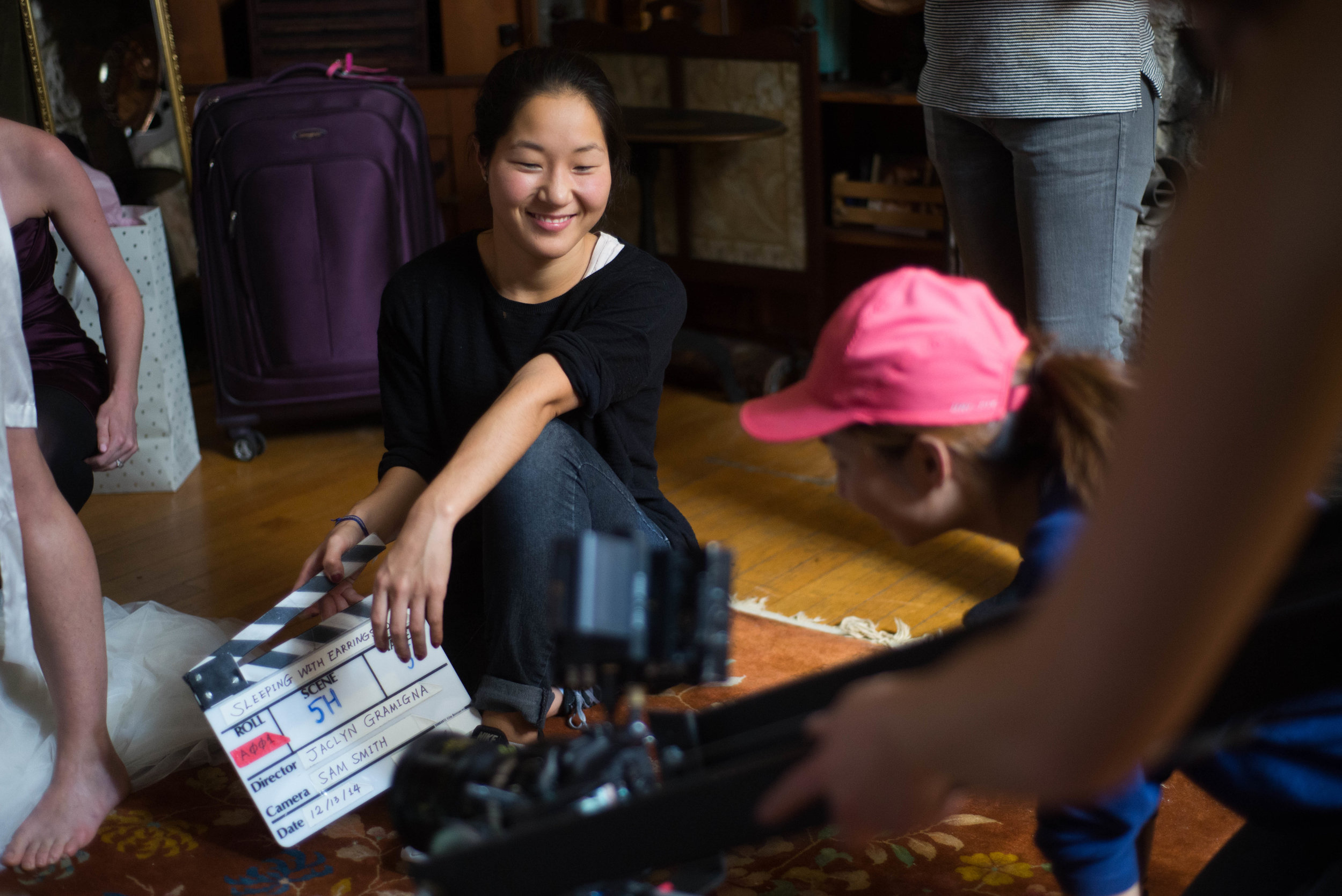 Production Assistant, Barbara Barton, (wo)manning the slate.