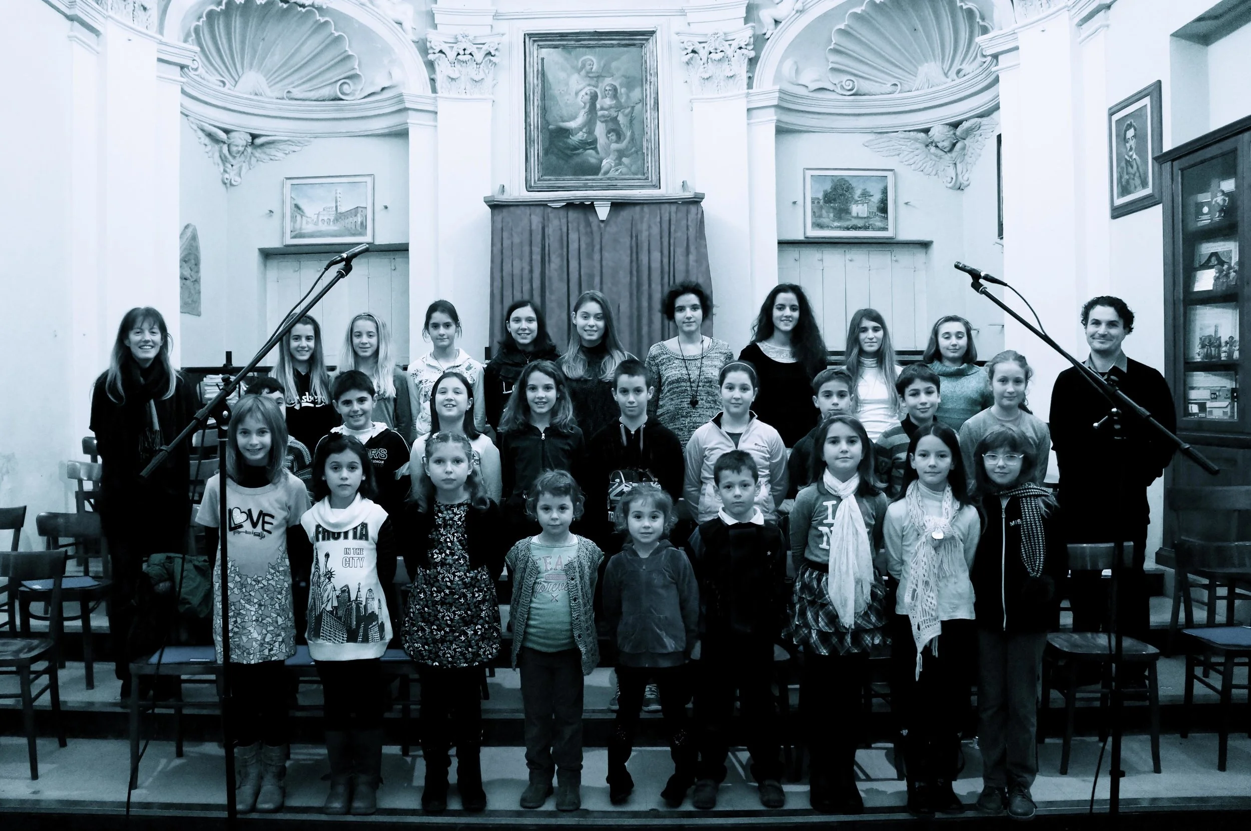Children's Choir of Cappella Santa Cecilia of Lucca, Italy with Choir Conductor Sara Matteucci and film composer Saverio Rapezzi.