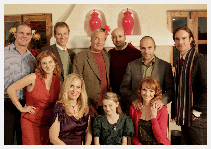 "My Christmas Wish" Cast (from left to right; back row Ian Roberts, John C. Epperson, Louis Dezseran, James Tumminia, Andreas Beckett and Nick Steele; second rom Heather Harper, Tara Emerson, Ashley Lynne Switzer and Anne Leighton