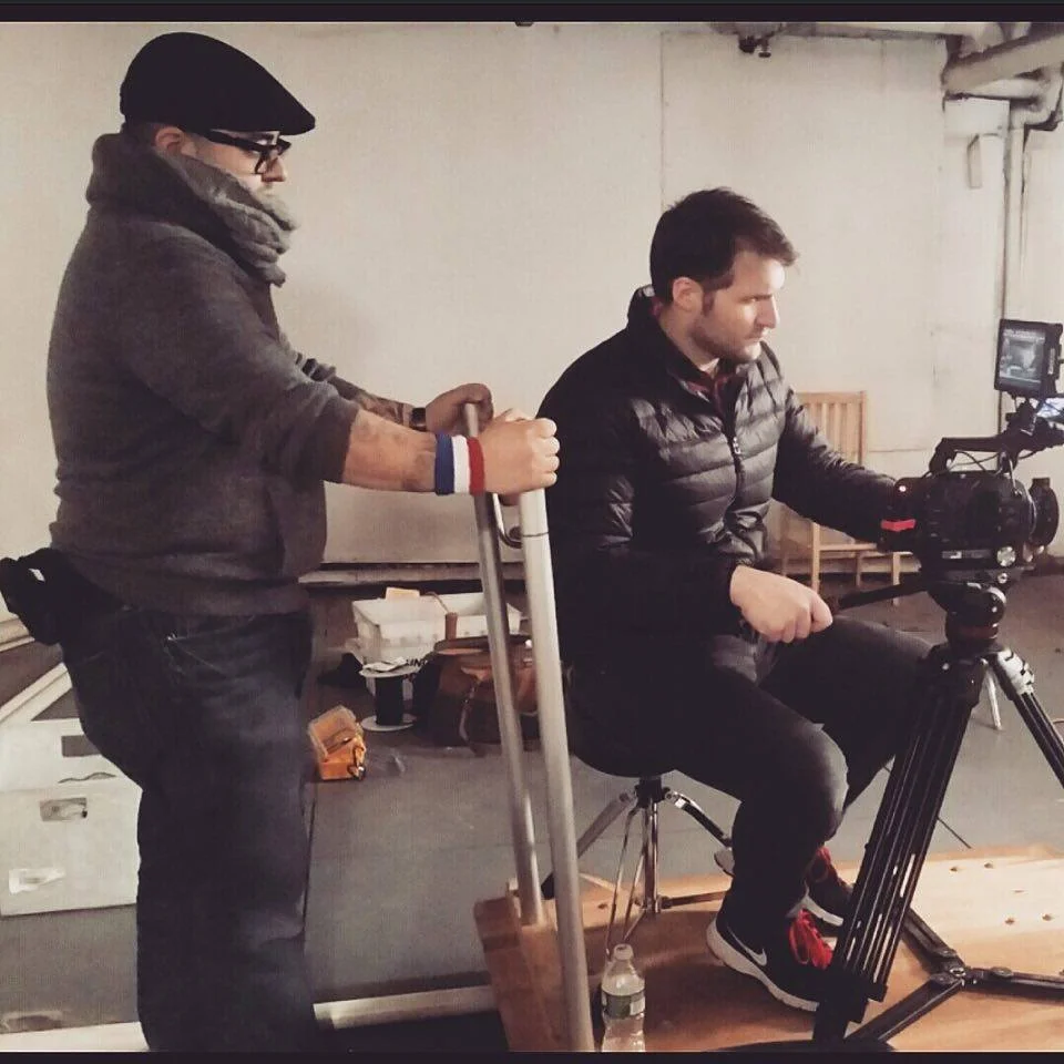 In God We Trust - Director David C. Diaz on the left doing double duty pushing the dolly with DOP Max Lewin