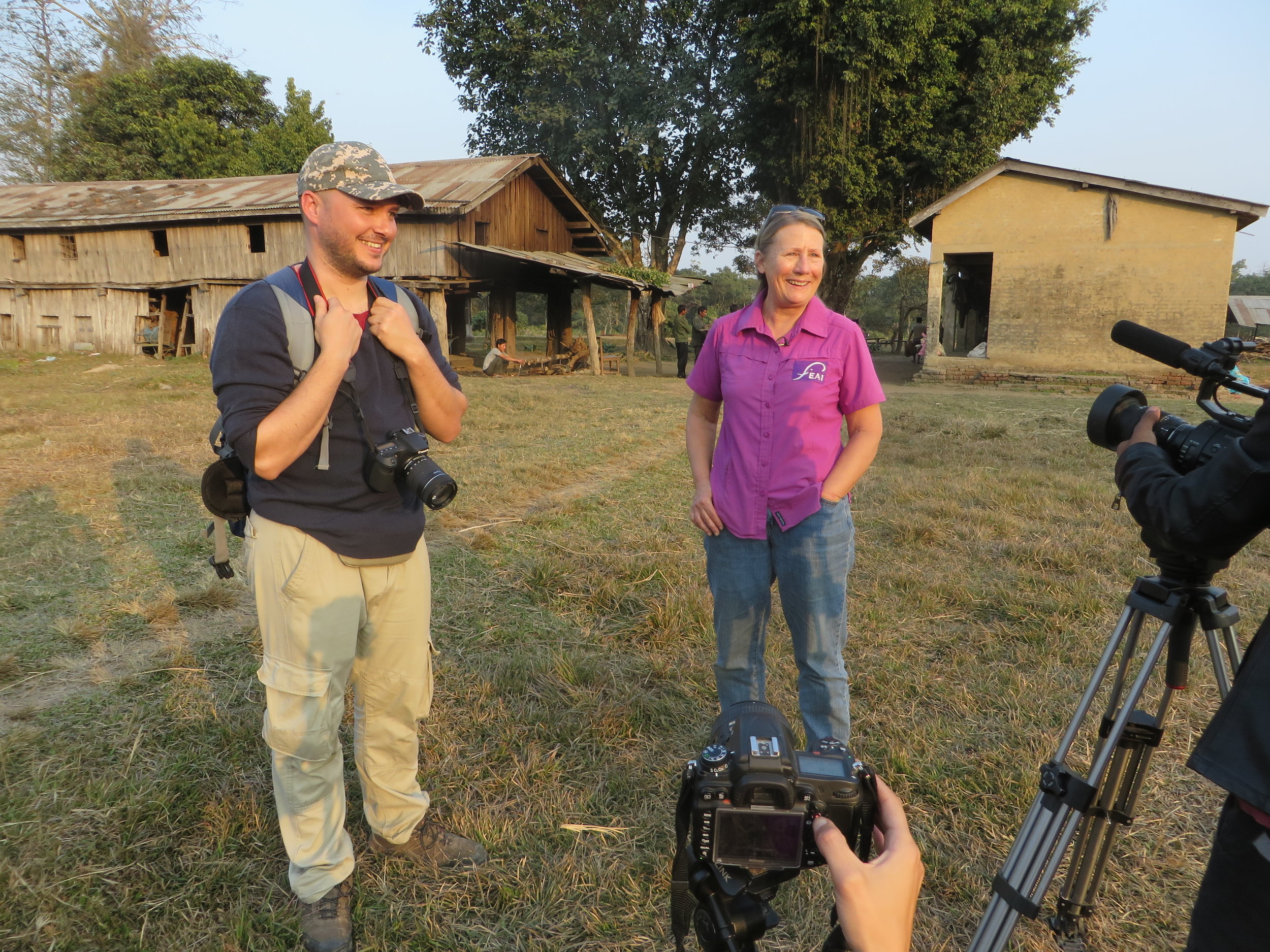 Unchained - Behind The Scenes - Writer/Director Alex C. Rivera and Carol Buckley from Elephant Aid, Breeding Center, Sauraha, Nepal.