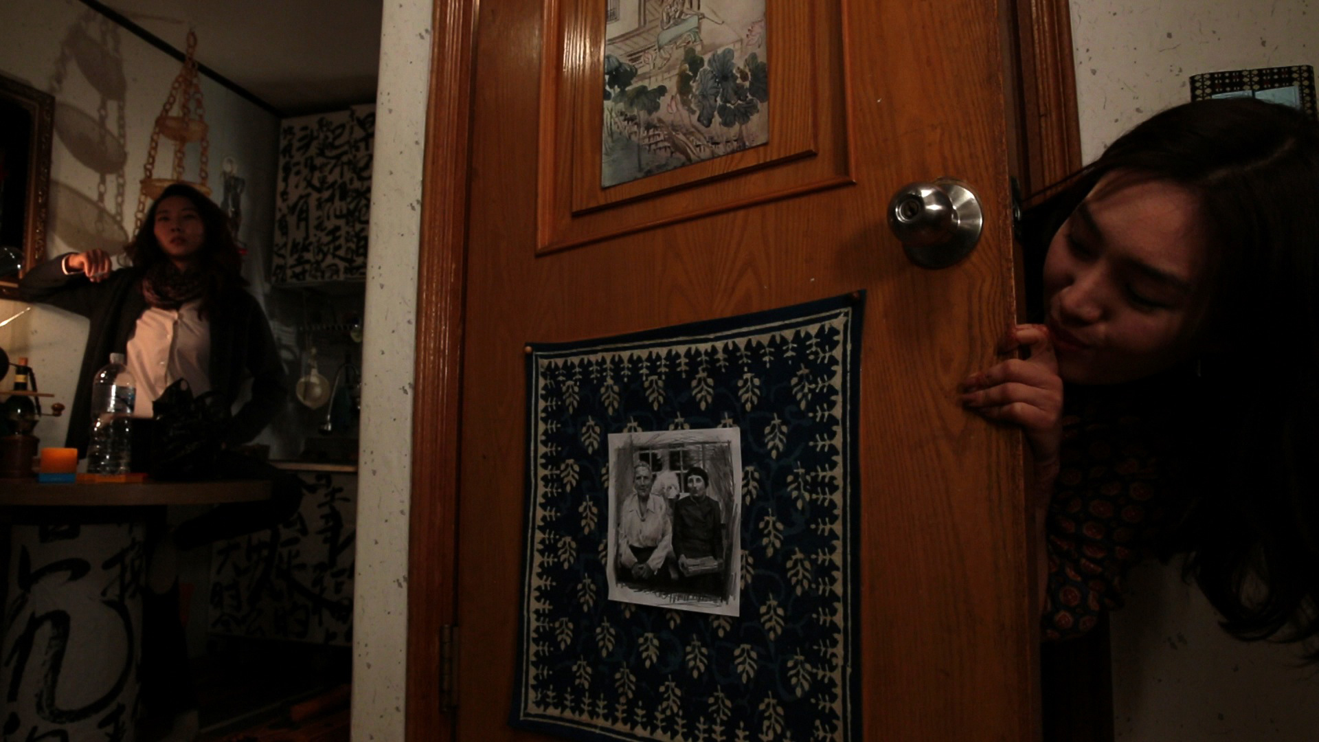 One-minded - Yaerin Erin Joo (left) and Moon Choi (right) separated by a reproduction of Gertrude Stein's and Alice Toklas' famous portrait.