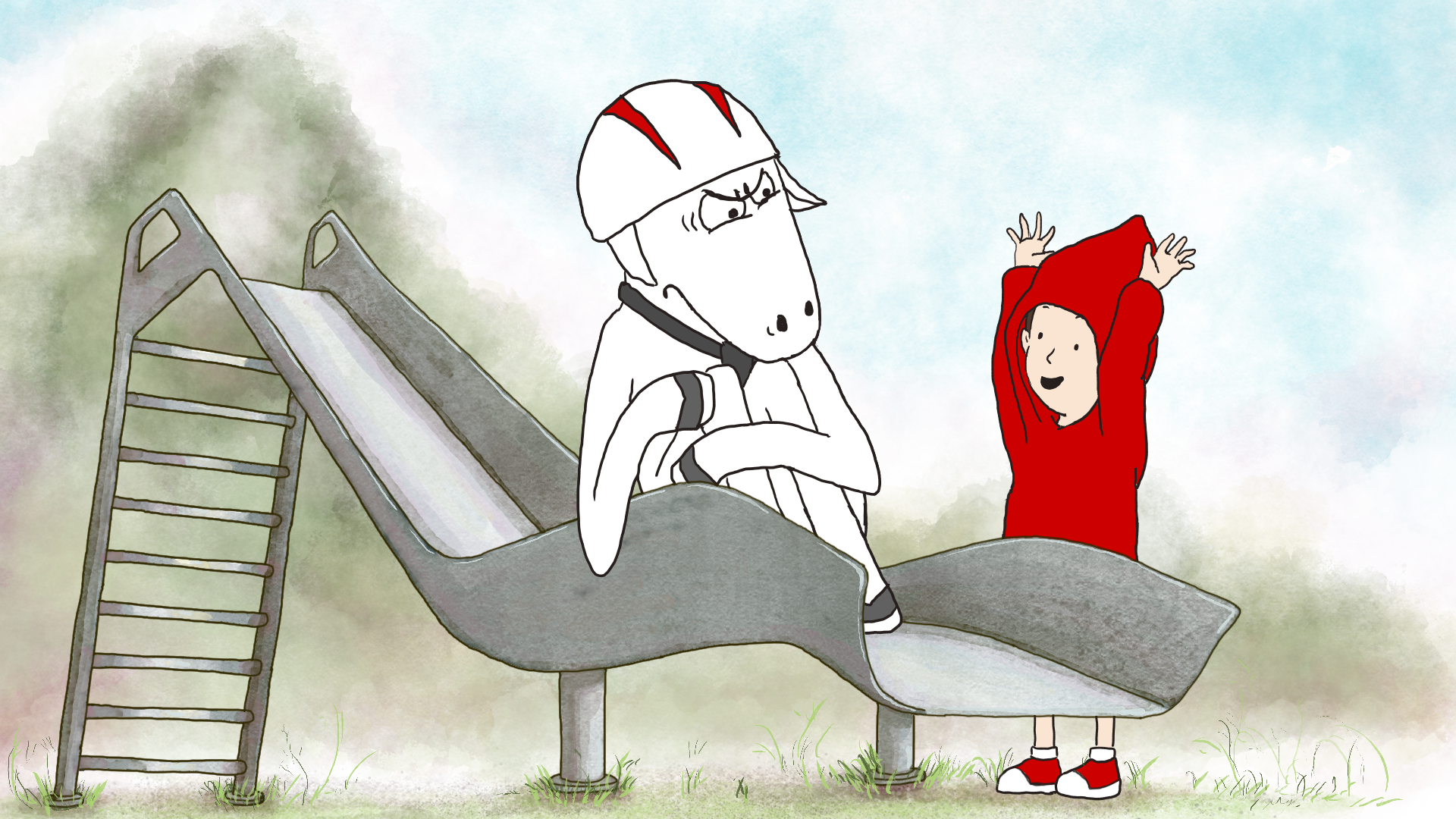Stood up for a rendezvous with Death, Stewball reluctantly joins a playground romp with a spirited little girl.