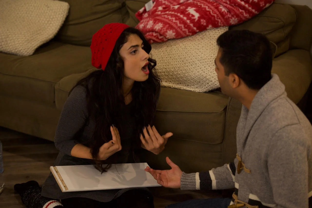 Actors Ana Sani and Chai Valladares argue it out while trying to build furniture.