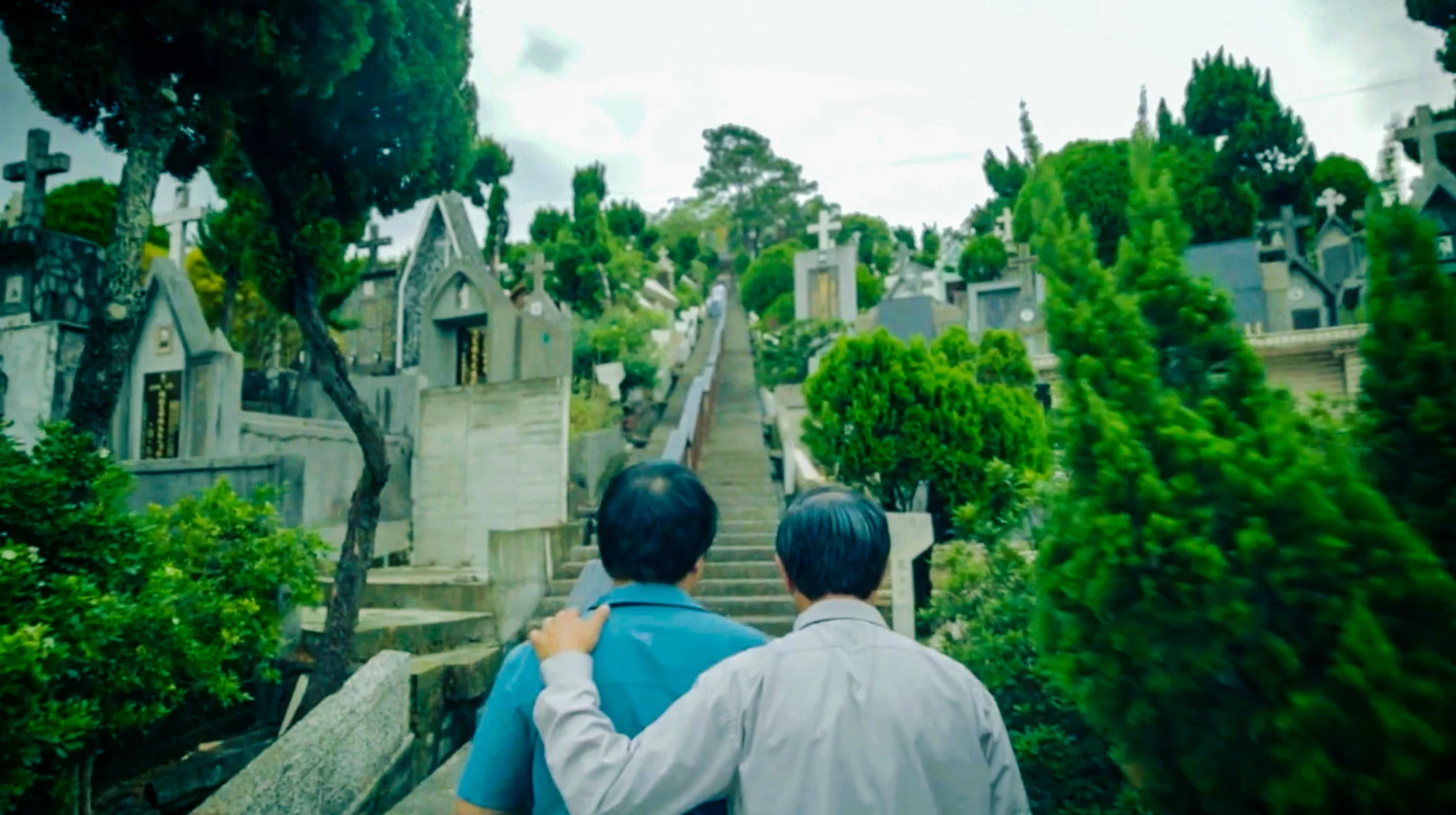 Arthur and his father attempting reconciliation. Visiting his grandfather's grave.