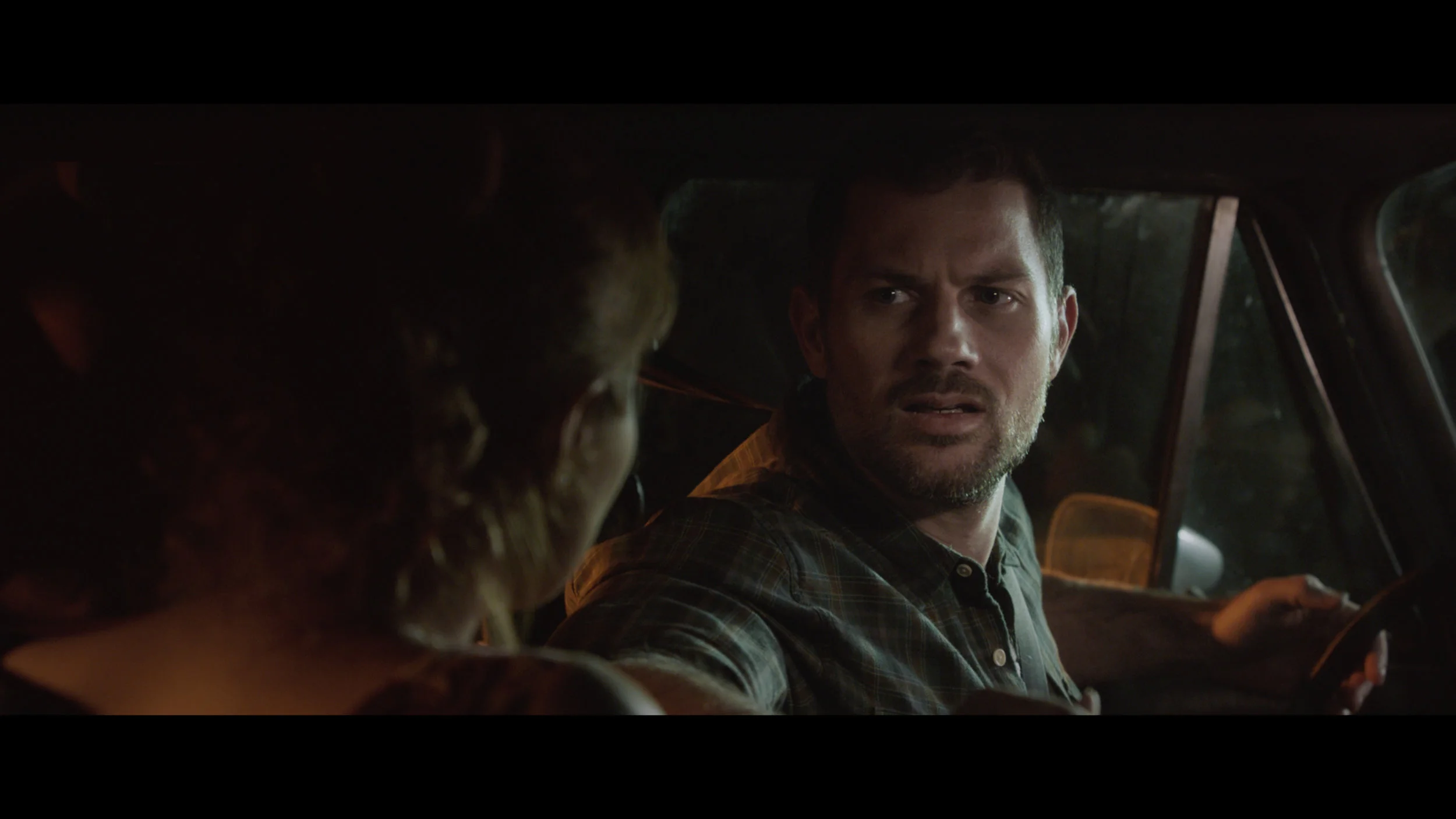 Harris (Gino Anthony Pesi) realizes that his mysterious passenger Penny (Brinna Kelly) is not such a stranger.