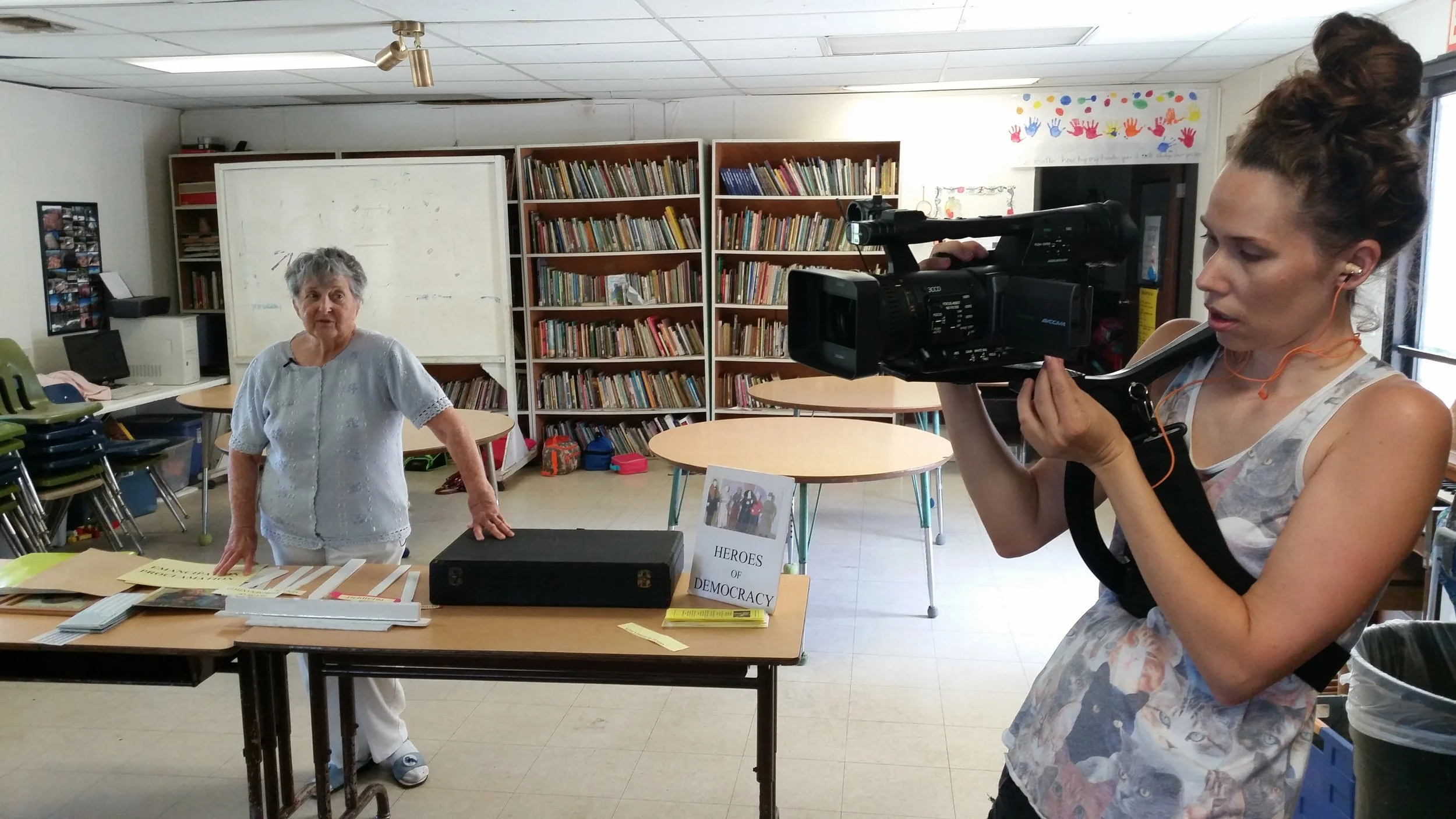 Taryn and Selma setting up at a school