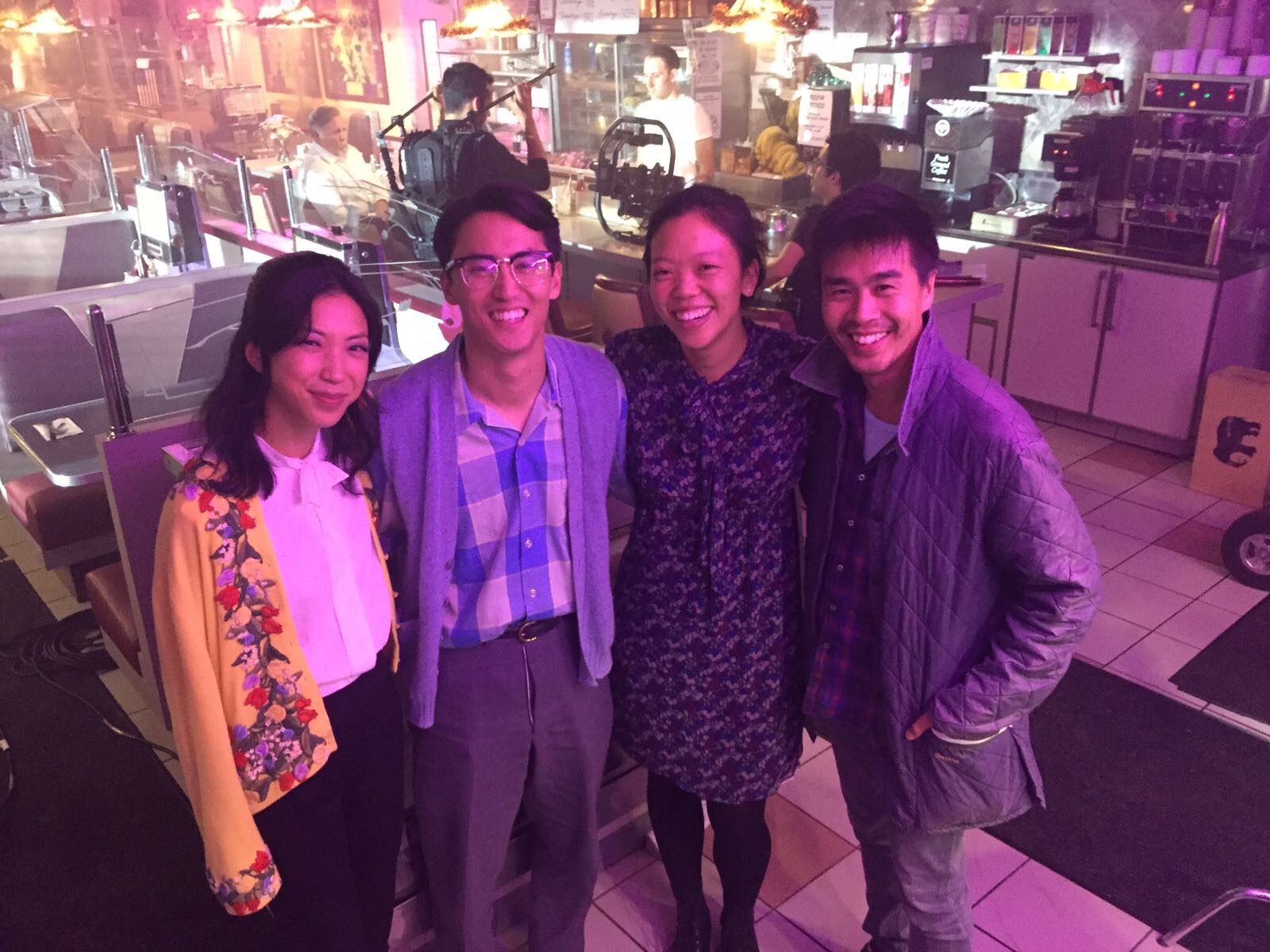 Behind the scenes of Our Way Home (Main Cast - Jennifer Soo, Anthony Ma, Gareth Yuen, and director Alexandra Hsu).