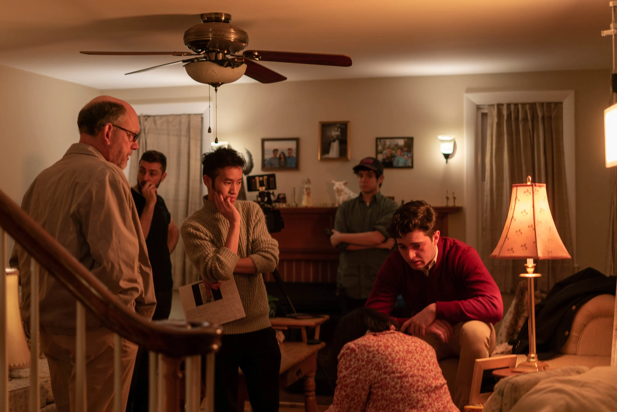 Behind the scenes of Influence (Left to right: George Vezina (Greg) Director of Photography Neil Guliano, Director Indy Dang, Joshua Bermel (1st AC), Callie Beaulieu (June) and Kyle Brier (Cal))