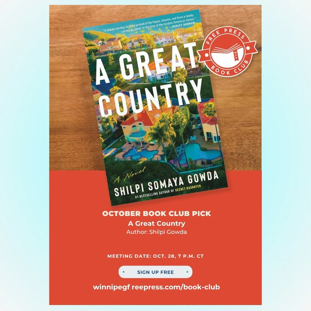 The Winnipeg Free Press Press  Book Club will be discussing A GREAT COUNTRY next week (10/28), and I'll be joining for a livestream Q&amp;A. Read more about it at the linktree in bio.