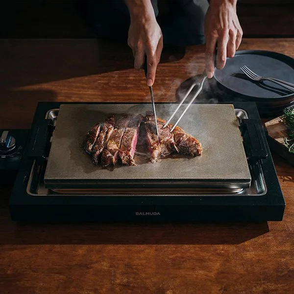 The BALMUDA electric griddle is great for searing burgers