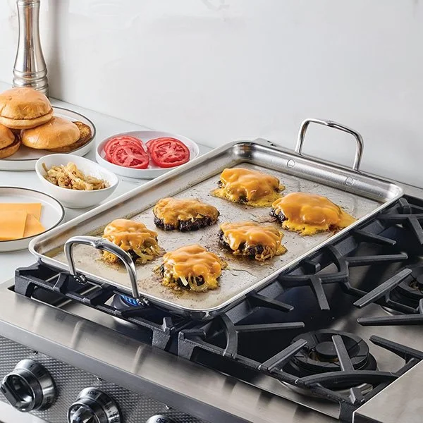 A stainless steel griddle is perfect for searing burgers