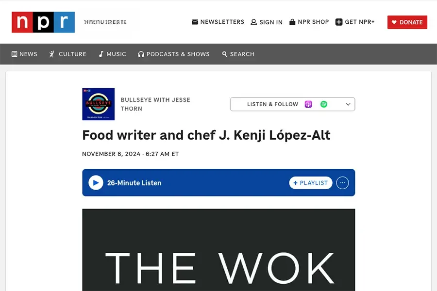 Kenji López-Alt interviewed on Bullseye with Jesse Thorn on NPR
