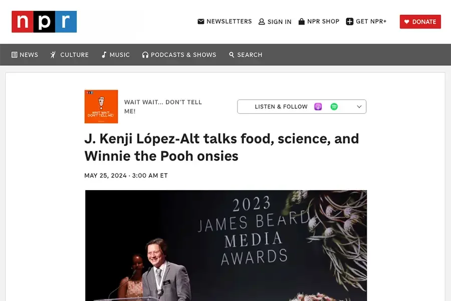 Kenji López-Alt interviewed on NPR's Wait Wait Don't Tell Me