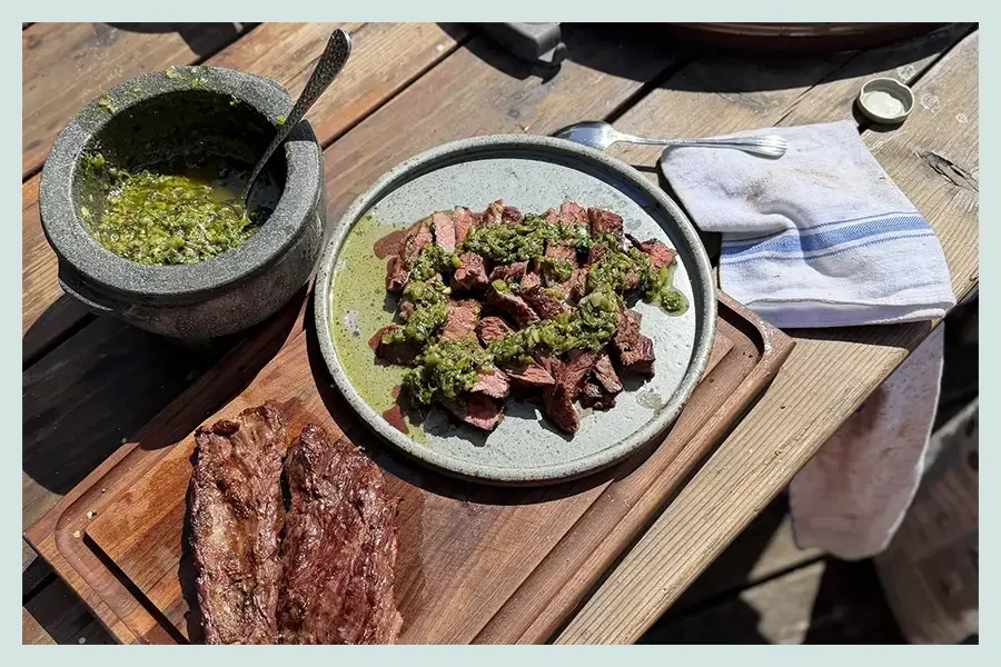 Grilled skirt steak with herb sauce