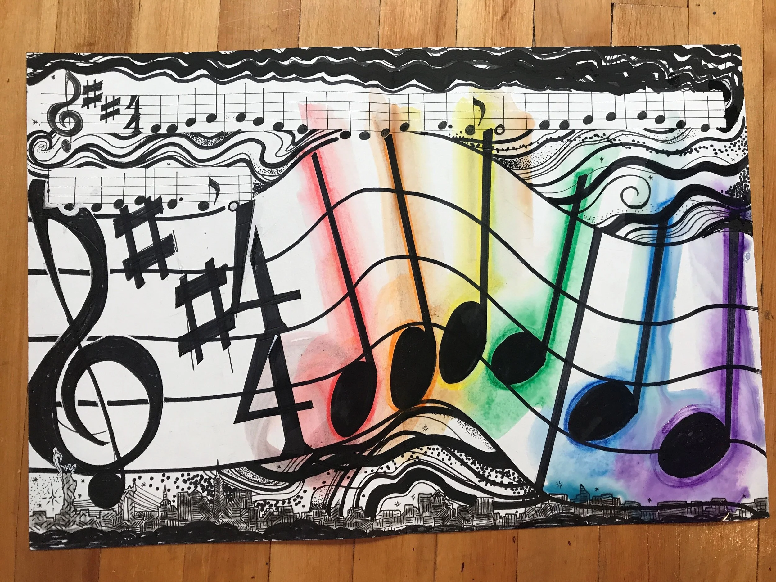 watercolor, pencil and ink on paper 
