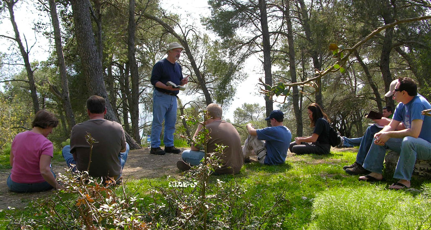 Sharing teaching responsibilities with faculty leaders is a priority of our study-tours. Here, Professor Dan Dyke of the Cincinnati Christian University works through a passage from the book of Judges while standing on the summit of Mt Tabor, Israel. Thanks to Wendy Wagoner, member of a 2008 Study-Tour to Israel-Palestine, for this photo.