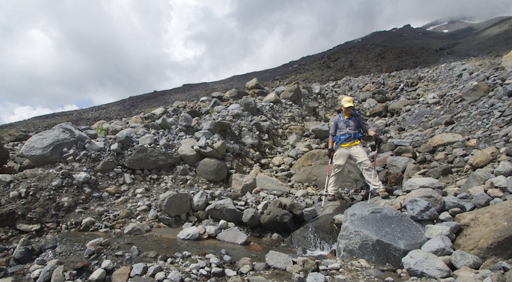 Mark Wilkerson works through a boulder wash on the slopes of Mt Ararat, Turkey.
