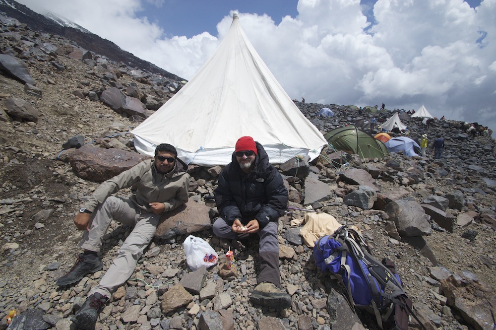 Alcan and Calil, mountain guides from Middle Earth Travel, at the high camp on Mt Ararat.