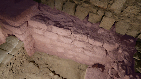 A jogging Iron Age wall (colored a fine hue of pink by me), likely built in the time of Hezekiah.