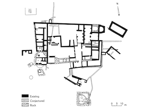 Plan of the monastery at Khirbet Syar el-Ghanam from The New Encyclopedia of Archaeological Excavations in the Holy Land, s.v. “Monasteries.”