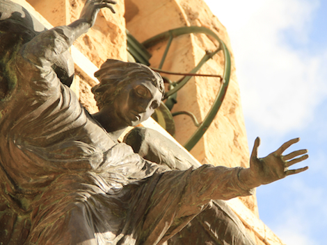 View to sculpture on the front of the Shepherds Field church. Image by Arely Fuentes.