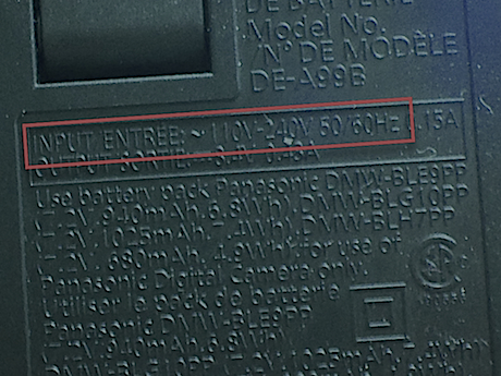 I know it is hard to read but pressed out of the plastic on my charger is this message: “INPUT ENTRE ~ 110V-240V 50/60 Hz.” This is good news, even if you are French.