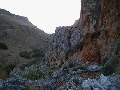 The trail drops down.