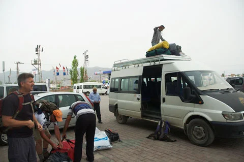 Gear bags go on top of the vehicle.