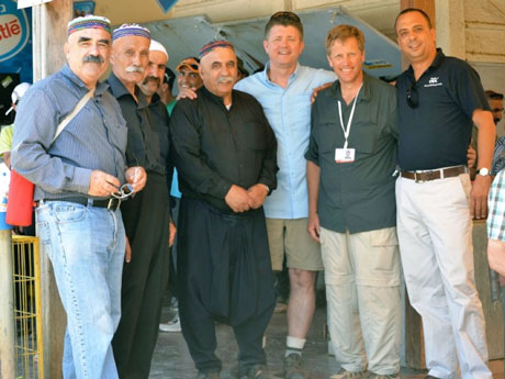 George, Mark, Greg, and some Druze fellas (right to left). Lunch spot near Caesarea Philippi. George is an affable member of the Palestinian Christian community. He used to drive limos in Washington DC, but now drives busses for George Garabedian’s Tour Company (GGC) in Jerusalem.