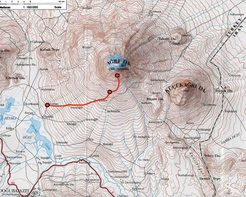 The route from Çevirme to Low Camp to High Camp.